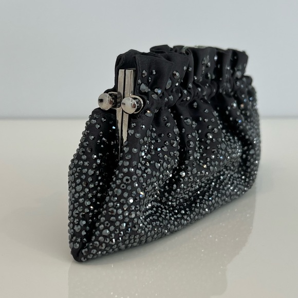 JUDITH LEIBER CHARCOAL CRYSTAL CONVERTIBLE CLUTCH SHOULDER BAG - Picture 6 of 17